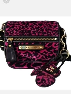 Rare Juicy Couture Y2K Small Fushchia Pink and Black Leopard Print Crossbody Bag